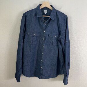 J Crew Womens Large Perfect Shirt Long Sleeve Chambray Denim Button Up Top